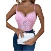 imageSHENHE Womens Floral Lace Spaghetti Strap Sheer Mesh Sleeveless Cami Bodysuit TopsPink