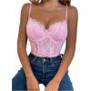imageSHENHE Womens Floral Lace Spaghetti Strap Sheer Mesh Sleeveless Cami Bodysuit TopsPink