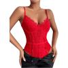 imageSHENHE Womens Floral Lace Spaghetti Strap Sheer Mesh Sleeveless Cami Bodysuit TopsRed