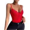imageSHENHE Womens Floral Lace Spaghetti Strap Sheer Mesh Sleeveless Cami Bodysuit TopsRed
