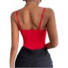 imageSHENHE Womens Floral Lace Spaghetti Strap Sheer Mesh Sleeveless Cami Bodysuit TopsRed