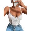 imageSHENHE Womens Floral Lace Spaghetti Strap Sheer Mesh Sleeveless Cami Bodysuit TopsWhite