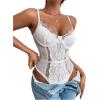imageSHENHE Womens Floral Lace Spaghetti Strap Sheer Mesh Sleeveless Cami Bodysuit TopsWhite