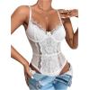 imageSHENHE Womens Floral Lace Spaghetti Strap Sheer Mesh Sleeveless Cami Bodysuit TopsWhite
