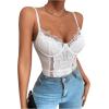 imageSHENHE Womens Floral Lace Spaghetti Strap Sheer Mesh Sleeveless Cami Bodysuit TopsWhite