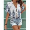 imageSHENHE Womens Front Tie Crop Tops Puff Short Sleeve Eyelet Summer Boho Blouse ShirtsBlue and White