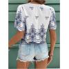 imageSHENHE Womens Front Tie Crop Tops Puff Short Sleeve Eyelet Summer Boho Blouse ShirtsBlue and White