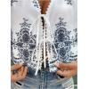 imageSHENHE Womens Front Tie Crop Tops Puff Short Sleeve Eyelet Summer Boho Blouse ShirtsBlue and White