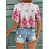 imageSHENHE Womens Front Tie Crop Tops Puff Short Sleeve Eyelet Summer Boho Blouse ShirtsRed and White