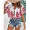 imageSHENHE Womens Front Tie Crop Tops Puff Short Sleeve Eyelet Summer Boho Blouse ShirtsRed and White