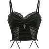 imageSHENHE Womens Goth Contrast Lace Lace Up Mesh Bralette Cami Top Spaghetti Strap Sleeveless Cami Tank Crop TopsGothic Black
