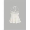 imageSHENHE Womens Halter Neck Babydoll Top Bow Front Ruched Lace Trim Flowy Tank TopApricot