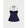 imageSHENHE Womens Halter Neck Babydoll Top Bow Front Ruched Lace Trim Flowy Tank TopDeep Blue
