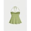 imageSHENHE Womens Halter Neck Babydoll Top Bow Front Ruched Lace Trim Flowy Tank TopGreen