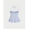 imageSHENHE Womens Halter Neck Babydoll Top Bow Front Ruched Lace Trim Flowy Tank TopLight Blue