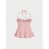 imageSHENHE Womens Halter Neck Babydoll Top Bow Front Ruched Lace Trim Flowy Tank TopPink