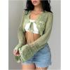 imageSHENHE Womens Hollow Out Tie Up Bell Sleeve Cropped Cardigan Sheer Crochet Shrug BoleroGreen