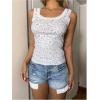imageSHENHE Womens Lace Trim Floral Tank Top Casual Scoop Neck Slim Fit Loungewear Crop TopWhite
