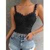 imageSHENHE Womens Lace Trim Smocked Sleeveless Cute V Neck Cropped Tank Top CamisoleBlack