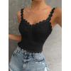 imageSHENHE Womens Lace Trim Smocked Sleeveless Cute V Neck Cropped Tank Top CamisoleBlack