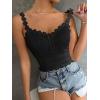 imageSHENHE Womens Lace Trim Smocked Sleeveless Cute V Neck Cropped Tank Top CamisoleBlack