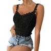 imageSHENHE Womens Lace Trim Smocked Sleeveless Cute V Neck Cropped Tank Top CamisoleBlack B
