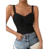 imageSHENHE Womens Lace Trim Smocked Sleeveless Cute V Neck Cropped Tank Top CamisoleBlack B