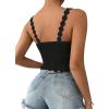 imageSHENHE Womens Lace Trim Smocked Sleeveless Cute V Neck Cropped Tank Top CamisoleBlack B