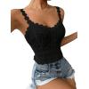 imageSHENHE Womens Lace Trim Smocked Sleeveless Cute V Neck Cropped Tank Top CamisoleBlack B