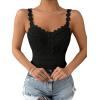 imageSHENHE Womens Lace Trim Smocked Sleeveless Cute V Neck Cropped Tank Top CamisoleBlack B