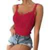 imageSHENHE Womens Lace Trim Smocked Sleeveless Cute V Neck Cropped Tank Top CamisoleRose Red