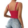 imageSHENHE Womens Lace Trim Smocked Sleeveless Cute V Neck Cropped Tank Top CamisoleRose Red