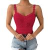 imageSHENHE Womens Lace Trim Smocked Sleeveless Cute V Neck Cropped Tank Top CamisoleRose Red