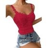 imageSHENHE Womens Lace Trim Smocked Sleeveless Cute V Neck Cropped Tank Top CamisoleRose Red
