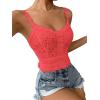 imageSHENHE Womens Lace Trim Smocked Sleeveless Cute V Neck Cropped Tank Top CamisoleSalmon Pink