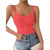 imageSHENHE Womens Lace Trim Smocked Sleeveless Cute V Neck Cropped Tank Top CamisoleSalmon Pink