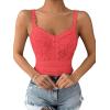 imageSHENHE Womens Lace Trim Smocked Sleeveless Cute V Neck Cropped Tank Top CamisoleSalmon Pink