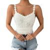imageSHENHE Womens Lace Trim Smocked Sleeveless Cute V Neck Cropped Tank Top CamisoleWhite B