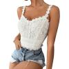 imageSHENHE Womens Lace Trim Smocked Sleeveless Cute V Neck Cropped Tank Top CamisoleWhite B