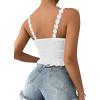 imageSHENHE Womens Lace Trim Smocked Sleeveless Cute V Neck Cropped Tank Top CamisoleWhite B