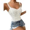 imageSHENHE Womens Lace Trim Smocked Sleeveless Cute V Neck Cropped Tank Top CamisoleWhite B