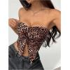 imageSHENHE Womens Leopard Print Twist Front Strapless Split Top Y2k Crop Tube Bandeau Tank TopBrown