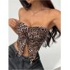 imageSHENHE Womens Leopard Print Twist Front Strapless Split Top Y2k Crop Tube Bandeau Tank TopCoffee Brown