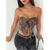 imageSHENHE Womens Leopard Print Twist Front Strapless Split Top Y2k Crop Tube Bandeau Tank TopCoffee Brown