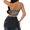 imageSHENHE Womens Leopard Print Twist Front Strapless Split Top Y2k Crop Tube Bandeau Tank TopLight Brown