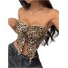 imageSHENHE Womens Leopard Print Twist Front Strapless Split Top Y2k Crop Tube Bandeau Tank TopLight Brown
