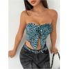 imageSHENHE Womens Leopard Print Twist Front Strapless Split Top Y2k Crop Tube Bandeau Tank TopTeal Blue