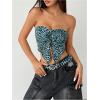 imageSHENHE Womens Leopard Print Twist Front Strapless Split Top Y2k Crop Tube Bandeau Tank TopTeal Blue