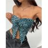 imageSHENHE Womens Leopard Print Twist Front Strapless Split Top Y2k Crop Tube Bandeau Tank TopTeal Blue