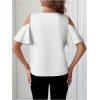 imageSHENHE Womens Satin Cold Shoulder Ruffle Short Sleeve V Neck Elegant Lace Blouse TopWhite